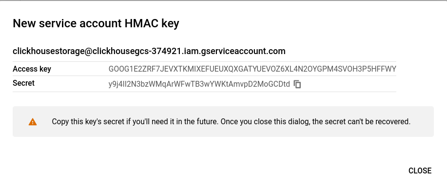 GCS에서 생성된 HMAC 키 조회